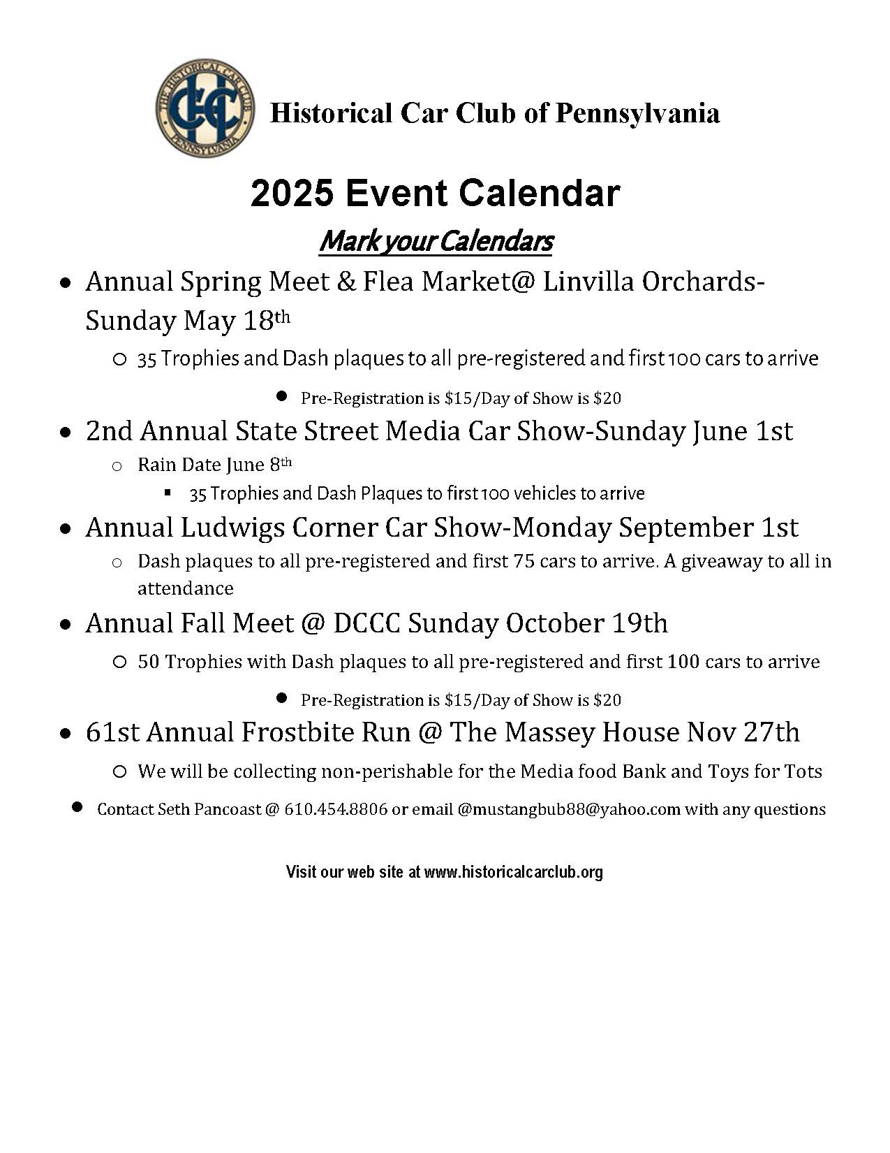 2025 Calendar of events