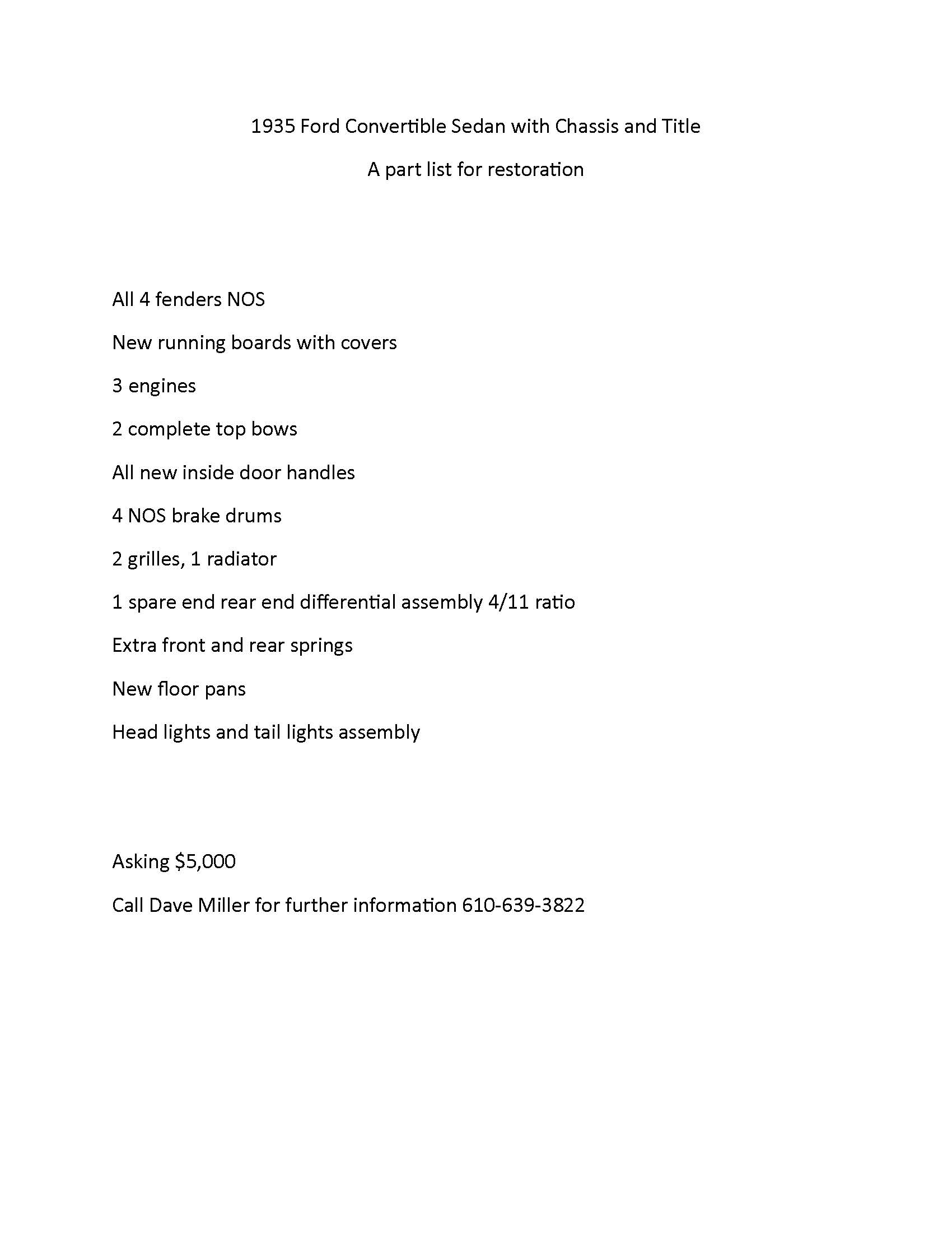 35 Ford Parts for Sale