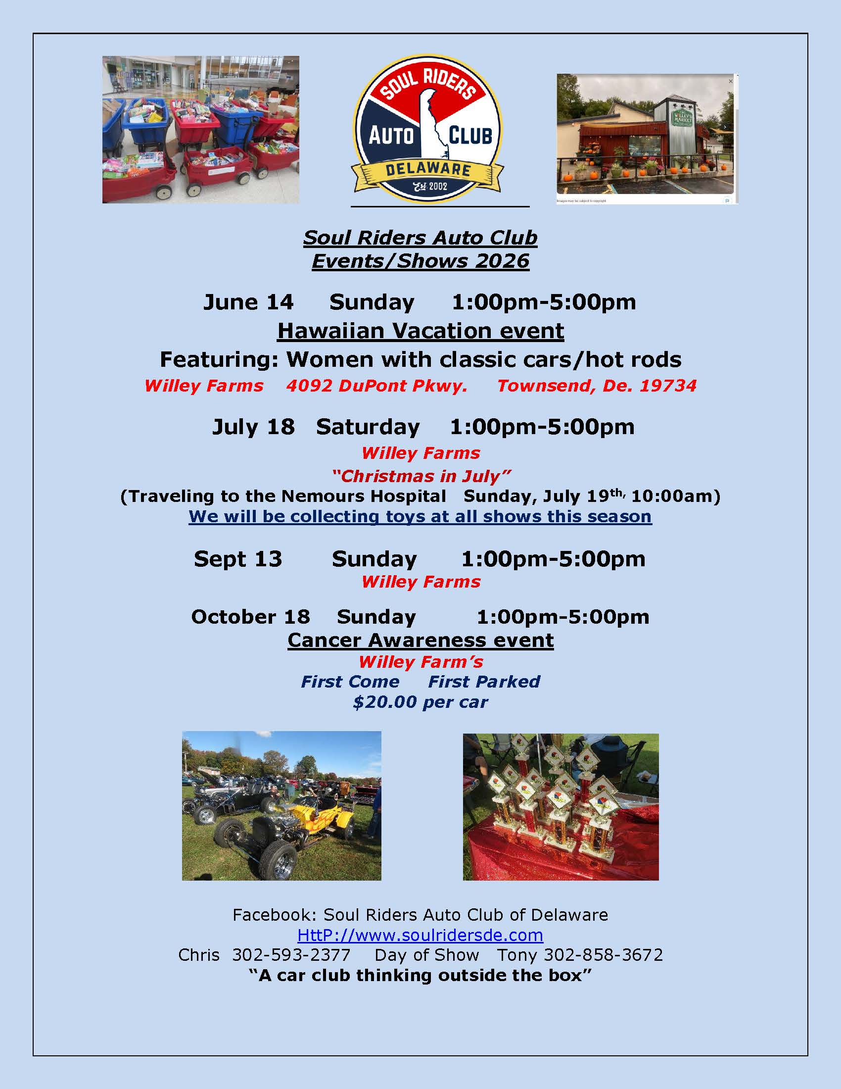 Soul Riders Auto Club of Delaware Events/Shows 2026