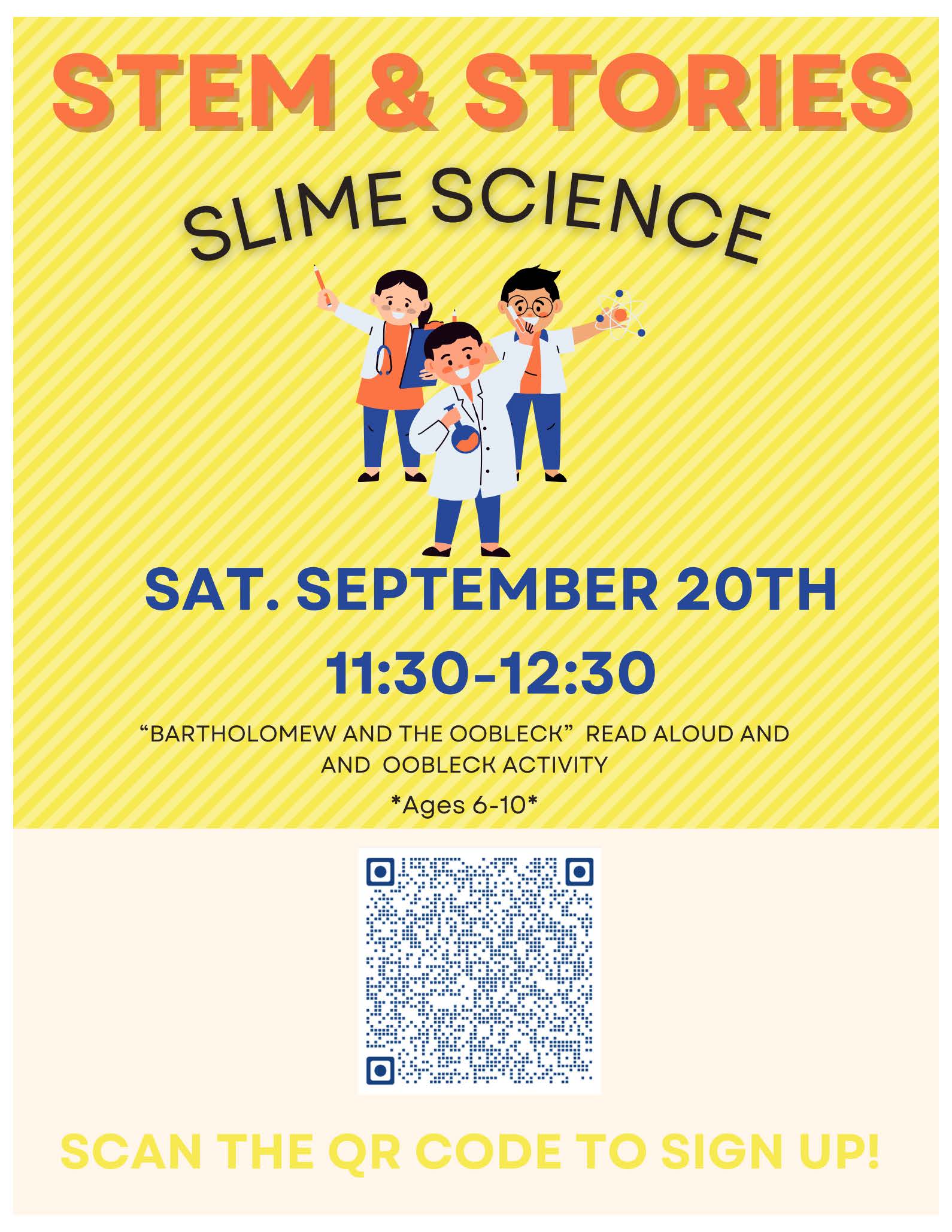 STEM and Stories Program Saturday, September 20th @ 11:30am-12:30pm (Ages 6-10)